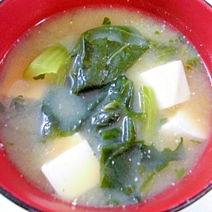 小松菜とわかめと豆腐の味噌汁